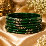 Emerald Green Glass Bangle Set with Crystal Insets