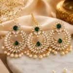 Emerald Green Chandbali Earring with Maang Tikka Set