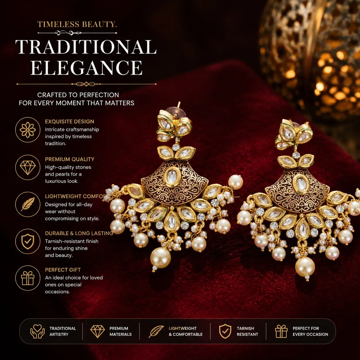 d8fc0058-c9bf-43db-a973-8b9f12e3009a Traditional Kundan Pearl Chandbali Earrings - Image 1