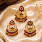 Antique Gold-Plated Chandbali Earrings & Maang Tikka Set