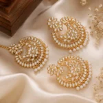 22K Gold-Plated Traditional Kundan Chandbali Earrings & Maang Tikka Set