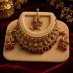 Royal Antique Gold Kundan Choker, Jhumka and Maang Tikka Set