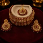 Premium Gold-Plated Royal Kundan Choker Jewelry Set with Maroon Beads