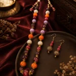 Handcrafted Tribal Antique Gold Beaded Mala Necklace and Earring Set