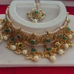 Gold-Plated Meenakari & Kundan Bridal Choker Set with Jhumka Earrings