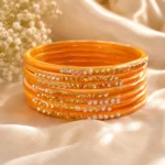 Yellow-Orange Stone Studded Glass Bangle Set of 12 bangles