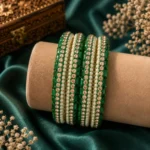 Premium Gold-Plated Emerald Green, Crystal ; Pearl Bangle Set