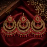 Premium Gold-Plated Magenta-Ruby Zircon and Double-Crescent Chandbali Set
