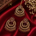 Premium Gold-Plated Maroon Zircon and Double-Crescent Chandbali Set