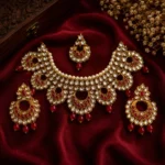 Antique Gold-Plated Royal Kundan Choker Jewelry Set with Maroon Beads