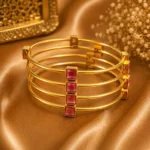 Contemporary Gold-Plated golden Square Stone Bangle Set