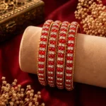 Premium Gold-Plated Crimson Red & Crystal Glass Bangle Set