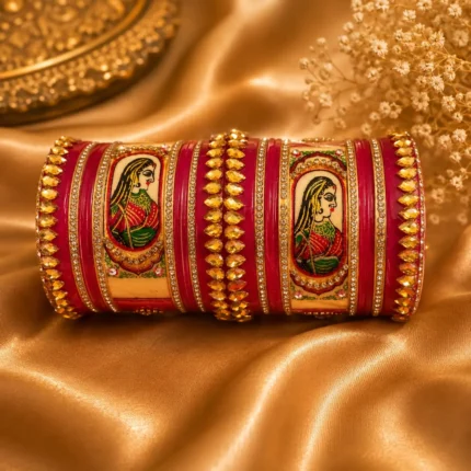 Royal Rajwadi Hand-Painted Portrait Bangle Set