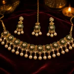 Antique Gold-Plated Emerald Green Meenakari Choker Jewelry Set